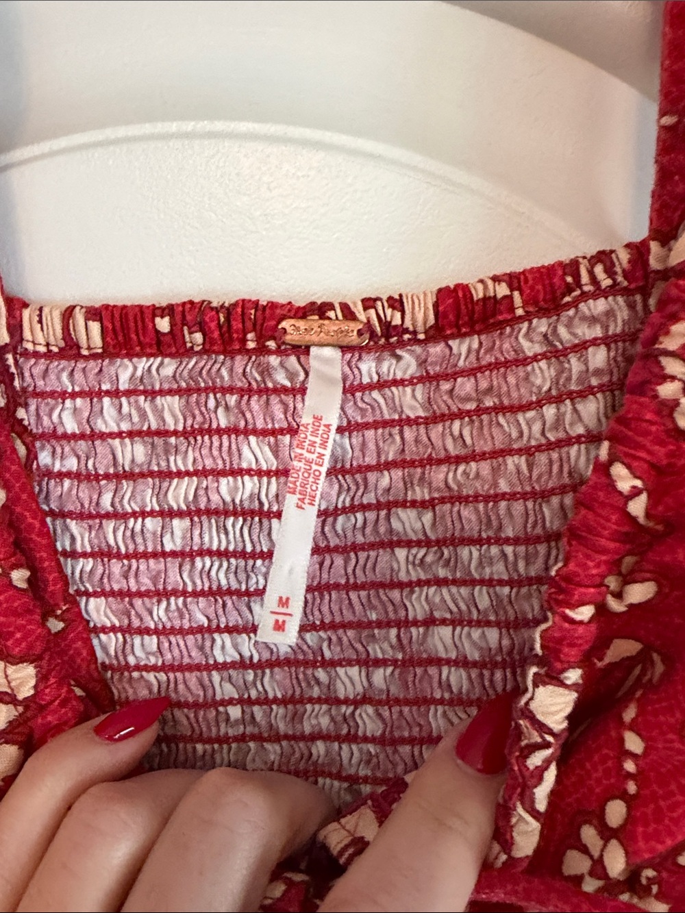 Free People Later Baby Red Floral Midi Dress with Cream Accents side M - Picture 4 of 5